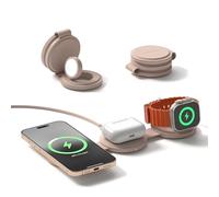 SATECHI OntheGo™ 3 in 1 Caricabatterie wireless portatile Qi con ricarica rapida da 15W per iPhone 17-12, 5W per Apple Watch e 5W per AirPods, stazione di ricarica magnetica da viaggio - Desert Rose