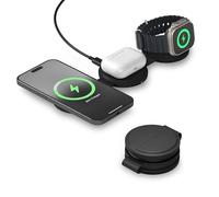 SATECHI OnTheGo Caricatore da viaggio Qi2 3-in-1 con ricarica rapida da 15W per iPhone, 5W per Apple Watch e 5W per AirPods, caricatore wireless magnetico MagSafe - Nero