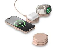 SATECHI OntheGo™ Caricatore Wireless Pieghevole 3 in 1, Stazione di Ricarica Rapida Qi2 15W per Serie iPhone 17 16 15 a 12, 5W per Apple Watch e AirPods, Caricatore a Induzione da Viaggio - Rosa