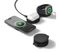 SATECHI OnTheGo Caricatore da viaggio Qi2 3-in-1 con ricarica rapida da 15W per iPhone, 5W per Apple Watch e 5W per AirPods, caricatore wireless magnetico MagSafe - Nero