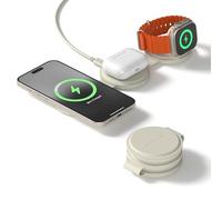 SATECHI OnTheGo Caricatore da viaggio Qi2 3-in-1 con ricarica rapida da 15W per iPhone, 5W per Apple Watch e 5W per AirPods, caricatore wireless magnetico MagSafe - Sabbia