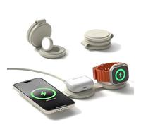 SATECHI OnTheGo Caricatore da viaggio Qi2 3-in-1 con ricarica rapida da 15W per iPhone, 5W per Apple Watch e 5W per AirPods, caricatore wireless magnetico MagSafe - Sabbia