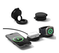 SATECHI OnTheGo Caricatore da viaggio Qi2 3-in-1 con ricarica rapida da 15W per iPhone, 5W per Apple Watch e 5W per AirPods, caricatore wireless magnetico MagSafe - Nero