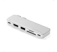SATECHI Snap Hub USB-C 6 en 2 per MacBook Neo con Doppio Connettore Integrato, HDMI 4K@60Hz, Ricarica PD 45W, Lettori SD/microSD, USB-A e Porta USB-C 5Gbps - Argento