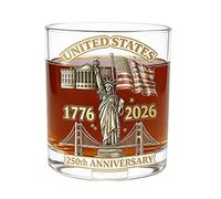 Saterkali Bicchiere da whisky, design commemorativo per il 250° anniversario, in borosilicato, con base spessa, per cocktail, ghiaccio, bevande fredde, regalo patriottico per veterani e amanti della