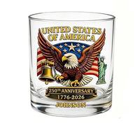 Saterkali Bicchiere da whisky, design commemorativo per il 250° anniversario, in borosilicato, con base spessa, per cocktail, ghiaccio, bevande fredde, regalo patriottico per veterani e amanti della