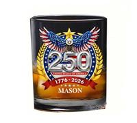 Saterkali Bicchiere da whisky, design commemorativo per il 250° anniversario, in borosilicato, con base spessa, per cocktail, ghiaccio, bevande fredde, regalo patriottico per veterani e amanti della