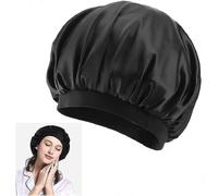 Satin Beanie. Women's Adjustable Wide Band Elastic Band Satin Night Hat Sleep Cap Black