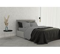 SATIN Completo Letto in Raso Tinta Unita, 100% Cotone, Fumo, 2 POSTI