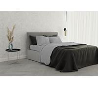 SATIN Completo Letto in Raso Tinta Unita, 100% Cotone, Grigio Chiaro, 2 POSTI