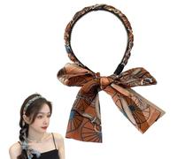 Satin Fabric Hair Bands, Retro Satin Cross Knotted Fabric Headband, Non-Slip Wigs Tied Hair Ribbon, Adjustable Bow Bowknot Hairbands (Orange,One size)