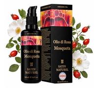 100ml Olio di Rosa Mosqueta 100% Puro + Spremuto a Freddo| Olio Corpo, Viso, Capelli| Crema Corpo Idratante Rico en Vitamina C + Retinolo + Vitamina E + Omega 3| Smagliature Gravidanza | Satin Naturel