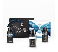Skincare Set Per Lui - Idee Regalo Del Dia de Padre con Crema Idratante Viso Uomo + Gel Contorno Occhi + Detergente Viso a base di Aloe Vera 3x30ml, Regali Uomo Originali - Satin Naturel