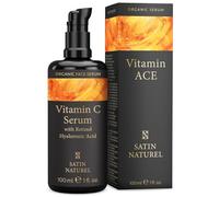 Siero Vitamina C 100ml con Acido Ialuronico Viso + Retinolo Viso - Vitamina C Siero Viso per Pelli Sensibili - Siero Antirughe - Siero Viso Idratante - Siero Antimacchia Viso - Satin Naturel