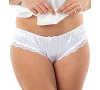 Satini Bikini Lingerie Slip Mutandine Raso Pizzo a Balze Mutandoni (Bianco, S)