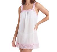Satini Camicia da Notte Babydoll Trasparente, Bianco - Rosa Pastello, M