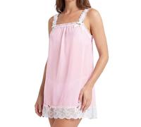 Satini Camicia da Notte Babydoll Trasparente, Rosa Pastello - Bianco, M
