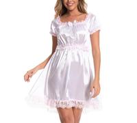 Satini Camicia da Notte Sissy Stile Cameriera, Bianco, M