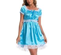 Satini Camicia da Notte Sissy Stile Cameriera, Blu Acqua, L