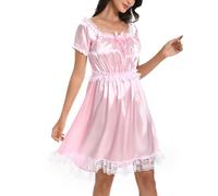 Satini Camicia da Notte Sissy Stile Cameriera, Rosa Pastello, XL