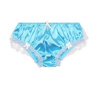 Satini Con Volant Femminuccia Morbido Pizzo Mutandoni Slip Raso Mutandine (Blu Acqua - Bianco, XXL)
