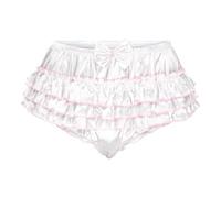 Satini Con Volant Femminuccia Pieghettato Culotte Slip Lingerie Setoso Raso Biancheria Intima Mutandine (Bianco, XL)