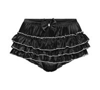 Satini Con Volant Femminuccia Pieghettato Culotte Slip Lingerie Setoso Raso Biancheria Intima Mutandine (Nero, S)