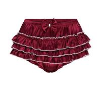 Satini Con Volant Femminuccia Pieghettato Culotte Slip Lingerie Setoso Raso Biancheria Intima Mutandine (Rosso Vino, XXL)