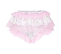 Satini Con Volant Pizzo Femminuccia Pieghettato Culotte Slip Lingerie Setoso Raso Biancheria Intima Mutandine (Bianco, L)