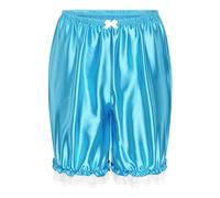 Satini Con Volant Pizzo Femminuccia Pieghettato Lolita Bloomer (Pantaloni) Pantaloncini Setoso Raso Pantaloni a Zucca (Blu Acqua, M)