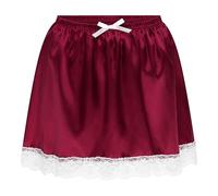 Satini Con Volant Pizzo Femminuccia Pieghettato Setoso Raso Sottogonna Sottogonna Gonna a Balze (Rosso Vino, XL)