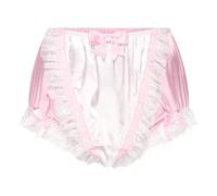 Satini Con Volant Pizzo Femminuccia Setoso Raso Copertura Mutandina copripannolino per Adulti Slip Lingerie Biancheria Intima Mutandine (Rosa Pastello - Bianco, XL)