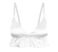 Satini Femminuccia con Volant Pieghettato Attillato Setoso Raso Lingerie Bralette (Bianco, S)