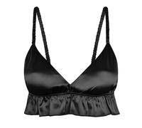 Satini Femminuccia con Volant Pieghettato Attillato Setoso Raso Lingerie Bralette (Nero, M)