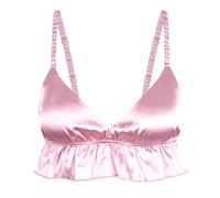 Satini Femminuccia con Volant Pieghettato Attillato Setoso Raso Lingerie Bralette (Rosa Pastello, L)