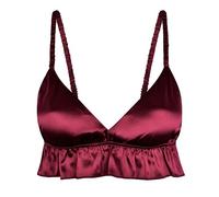 Satini Femminuccia con Volant Pieghettato Attillato Setoso Raso Lingerie Bralette (Rosso Vino, M)
