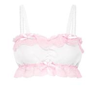 Satini Femminuccia con Volant Pizzo Attillato Chiffon Trasparente Lingerie Bralette (Bianco, L)