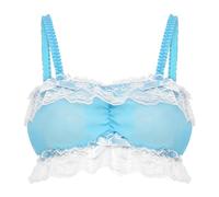 Satini Femminuccia con Volant Pizzo Attillato Chiffon Trasparente Lingerie Bralette (Blu Acqua, S)