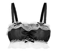 Satini Femminuccia con Volant Pizzo Attillato Chiffon Trasparente Lingerie Bralette (Nero, XL)