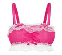 Satini Femminuccia con Volant Pizzo Attillato Chiffon Trasparente Lingerie Bralette (Rosa Fucsia, XXL)