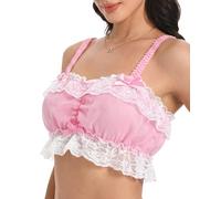 Satini Femminuccia con Volant Pizzo Attillato Chiffon Trasparente Lingerie Bralette (Rosa Pastello, S)