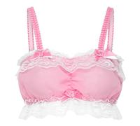 Satini Femminuccia con Volant Pizzo Attillato Chiffon Trasparente Lingerie Bralette (Rosa Pastello, XXL)
