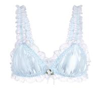 Satini Femminuccia con Volant Pizzo Attillato Raso Bralette Reggiseno (Azzurro, L)