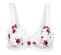 Satini Femminuccia con Volant Pizzo Attillato Raso Bralette Reggiseno (Bianco - Rose Rosse, XXL)