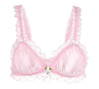 Satini Femminuccia con Volant Pizzo Attillato Raso Bralette Reggiseno (Rosa Pastello, XL)