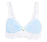 Satini Femminuccia con Volant Pizzo Attillato Trasparente Bralette Reggiseno (Azzurro - Bianco, L)