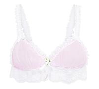 Satini Femminuccia con Volant Pizzo Attillato Trasparente Bralette Reggiseno (Rosa Pastello - Bianco, L)