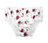 Satini Raso Pizzo a Balze Femminuccia Culotte Slip Mutandine Biancheria Intima (Bianco - Rose Rosse, XXL)