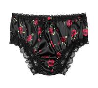 Satini Raso Pizzo a Balze Femminuccia Culotte Slip Mutandine Biancheria Intima (Nero - Rose Rosse, S)