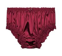 Satini Raso Pizzo a Balze Femminuccia Culotte Slip Mutandine Biancheria Intima (Rosso Vino, XL)